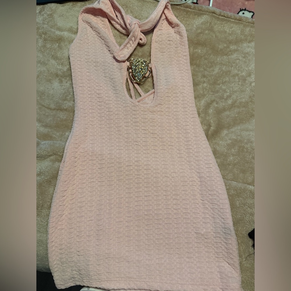 Elegant Pink Sleeveless Dress with Embellished Detail